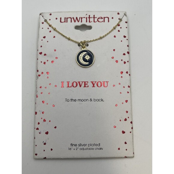 Unwritten I Love You Blue Enamel Crystal Pendant Necklace New - Picture 2 of 5